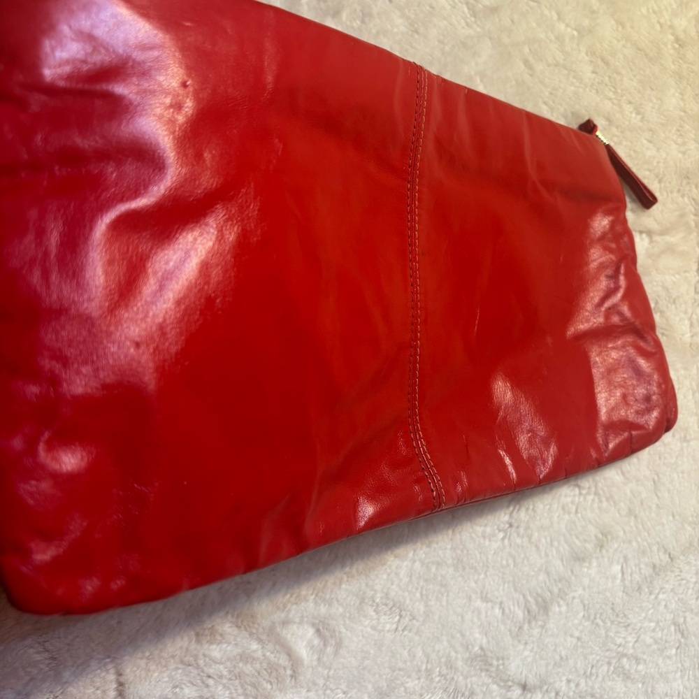 Vintage Clutch Red Faux Leather with 3D Floral Accent Zippered Close Classic - Picture 11 of 13